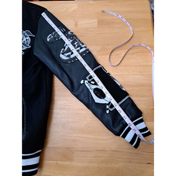 REASON Sport Varsity Letter Bomber Jacket Men's Sz Small Black Wool Blend Lined - Picture 6 of 13